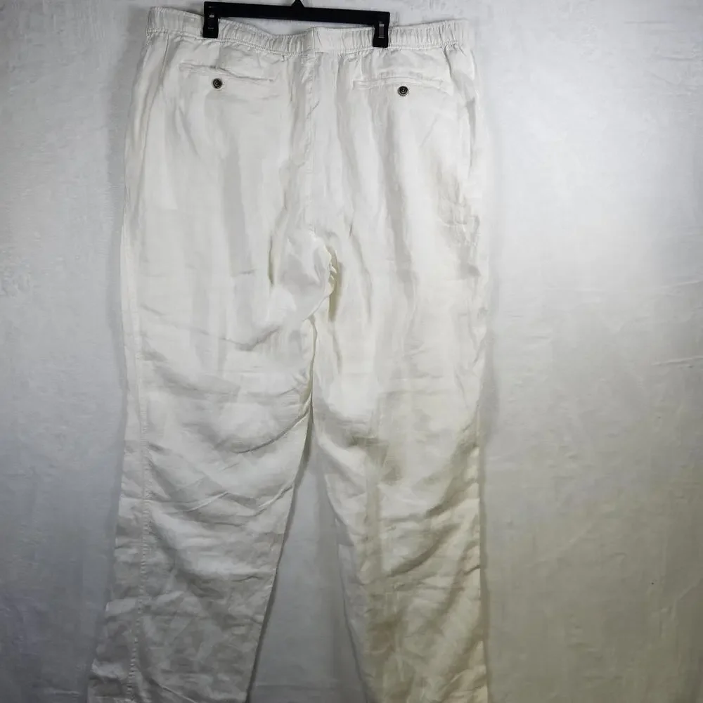 28‎ Palms 100% Linen Pants Drawstring Waist Casual Summer Beach White XXL 34